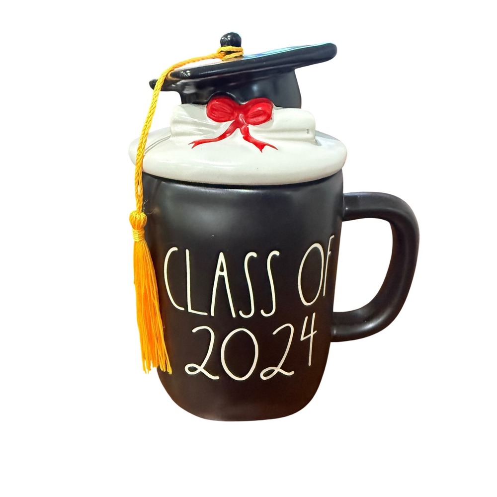 Rae Dunn Artisan Collection Class of 2024 Graduation Mug with Lid Tassel Red Bow